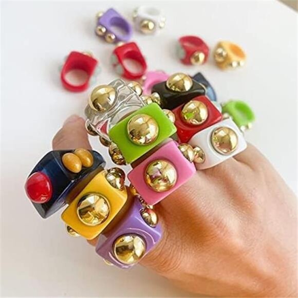 π Resin Acrylic Rings Set | 5pcs Colorful Chunky Rings - Picture 4 of 5